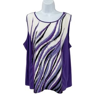 Bob Mackie Tank Top Womens XL Purple Abstract Wearable Art Travel Resort Cruise